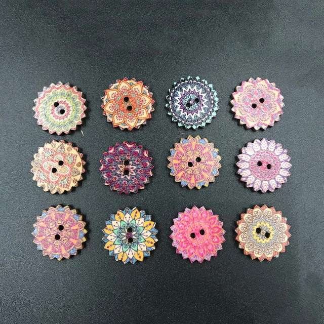 100 piezas Botones decorativos de flores de madera para niños Mezcla de dos agujeros