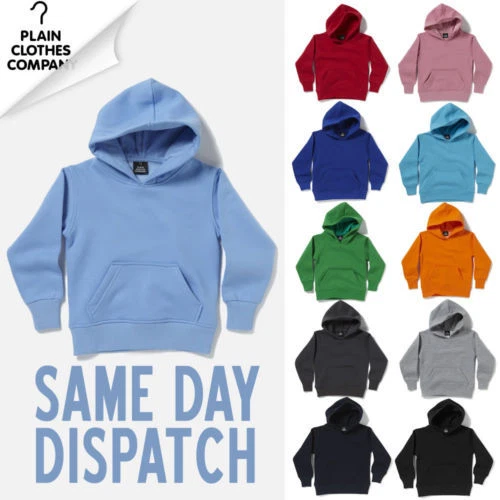 Plain Blank Hooded Sweatshirt Boys Girls Childrens Kids Hoody All Colours