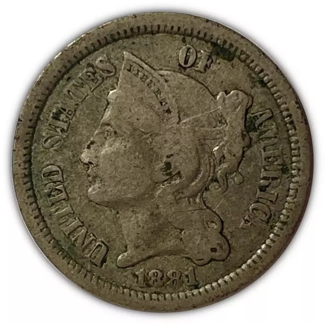 1881 Three Cent Nickel Fine F Coin #2782