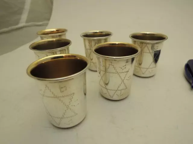 LG Leo Gersting 6 Old Kiddush Cups "Shot Glasses", silver 833, Palestine 1930s