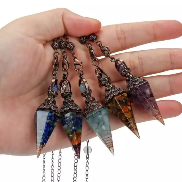 Retro Reiki Chakra Quartz Crystal Pendulum Healing Chips Stone Chain Pendant