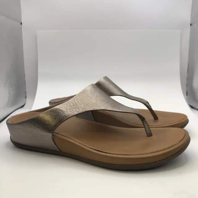 Fitflop Lulu leather toe post sandals Gold comfort wedge flip flop size 6