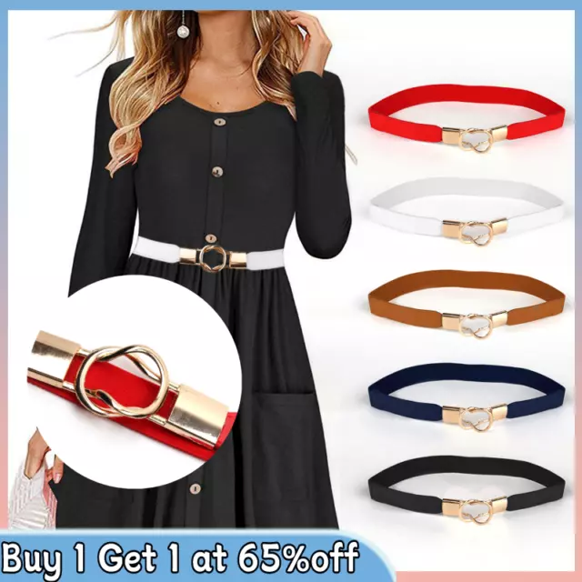 Womens Stretch Belt Elasticated Skinny Waist Ladies Dress Metal Buckle Waistband