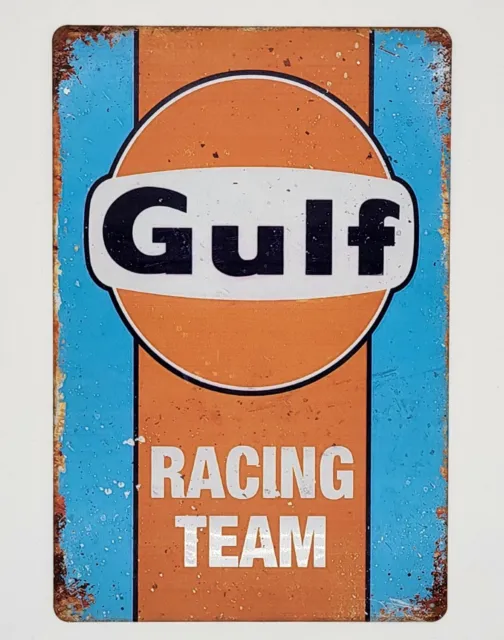 Blechschild Gulf Racing Team Nostalgie Retro Reklame Vintage Geschenke