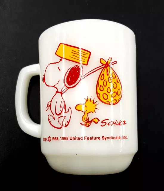 Vintage Fire King "Snoopy, Come Home" Cup Mug w/Woodstock and Nap Sack