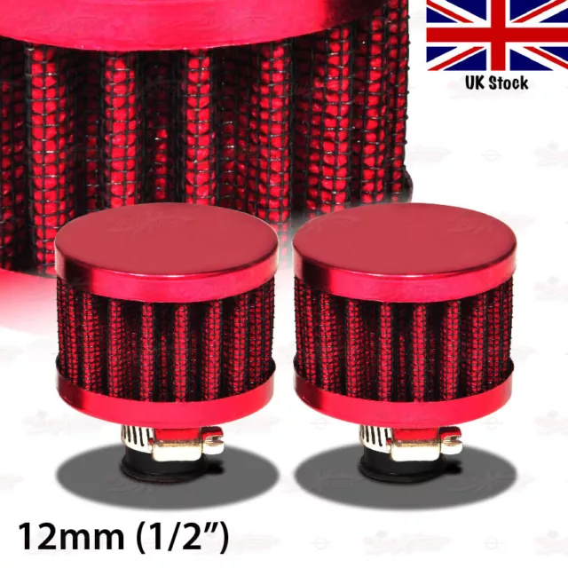 2 PCS 12mm Crankcase Vent Valve Mini Air Breather Filter Auto Motorcycle RED