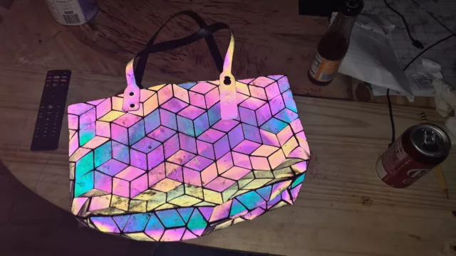 Geometric Holographic Iridescent Luminous Lace Fabric. Velvet Base. By Yard