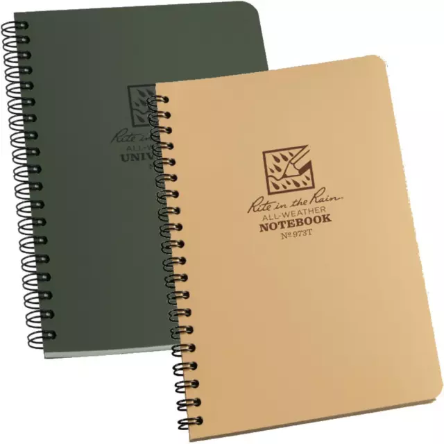 Rite in the Rain Waterproof Notebook Notepad 4 5/8" x 7" Side Spiral Green Tan