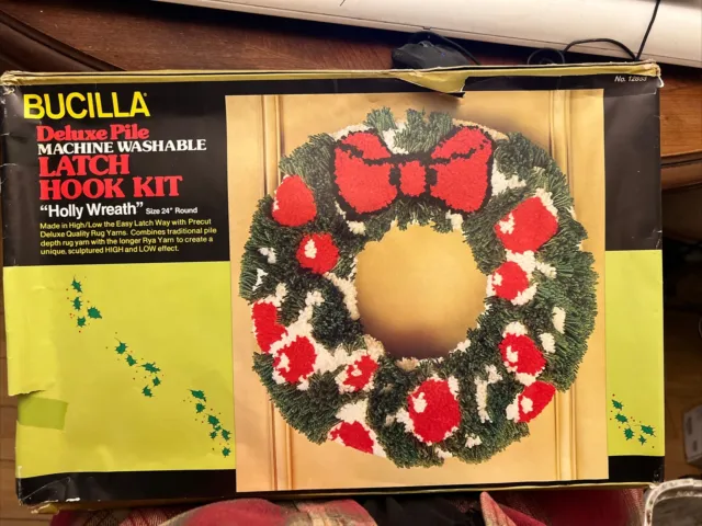 Vintage Bucilla 24” Holly Wreath Latch Hook Kit Christmas No. 12853 24" Round