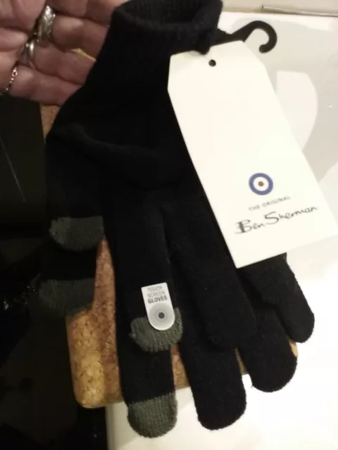 BEN SHERMAN black knit gloves, olive texting touch tips, OSFM, BNWT