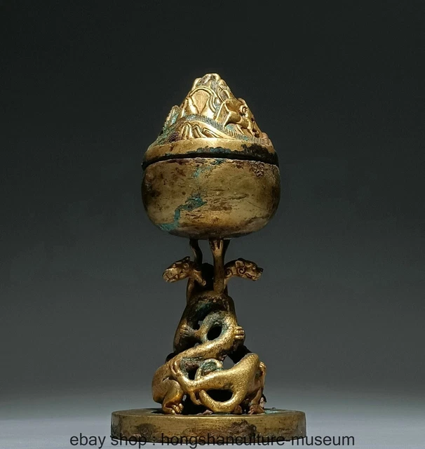 8.4 " Old Chinese Bronze Gilt Dynasty Boshan small incense burner