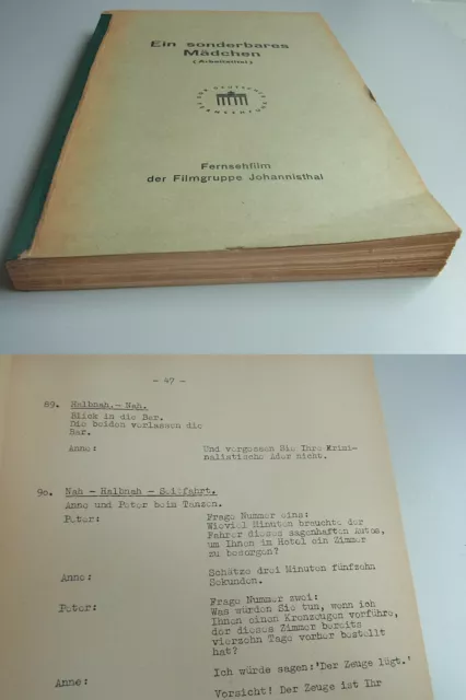 Drehbuch Ddr-Film 1967 " Un Sonderbares Fille " (Wolfgang & Achim Hübner), Rare