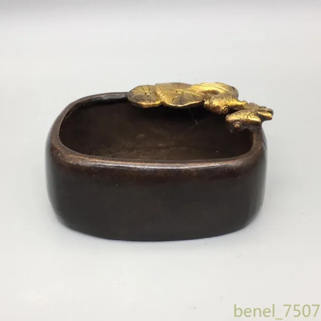 Collected Chinese Copper Goldfish Ashtray Inkstone Decoration Household Crafts