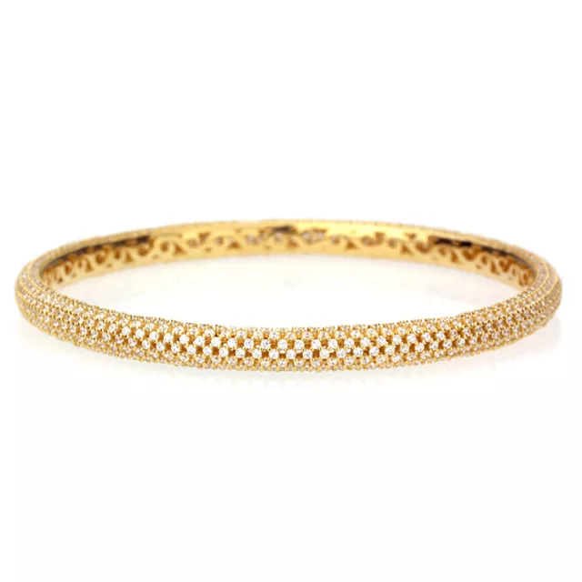 Fine 4mm 14K Gold Plated Silver Stackable CZ Pave Bangle Bracelet made in italy