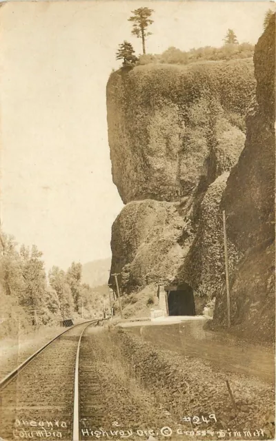 Oneonta Gorge Tunnel~RR Tracks~Columbia River Hwy~Cross Dimmitt 1915 Sepia RPPC