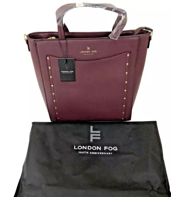 Women's Studded Tote Handbag - London Fog Collection Plum Color - large