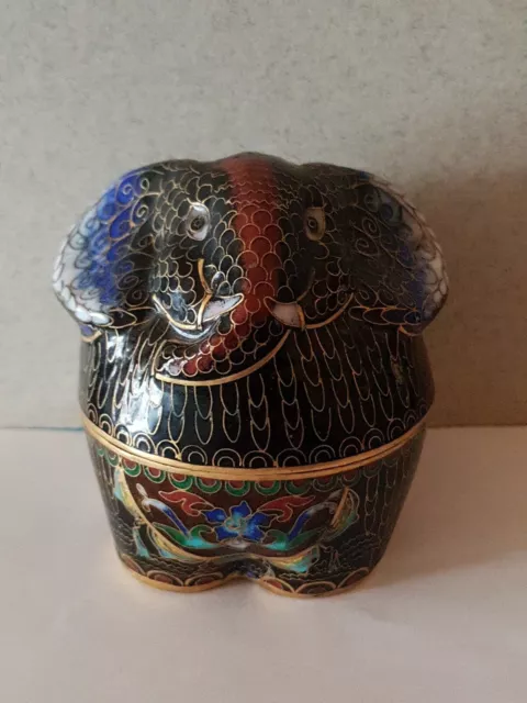 Ältere Cloisonne Emaille Deckeldose Elefant Asiatika