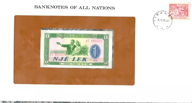 Banknotes of all Nations Albania 1976 P-40a One Lek UNC Lucky RT 880009