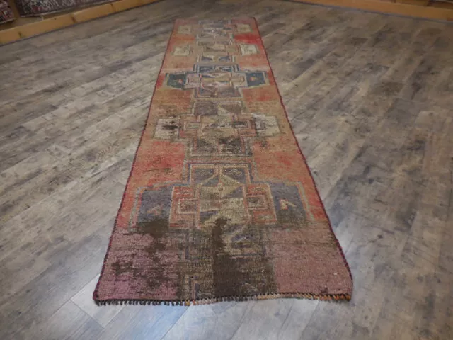 VINTAGE TURKISH HAND MADE GEOMETRIC ANATOLIAN VILLAGE MADE OUSHAK RUG 2.8x10.2