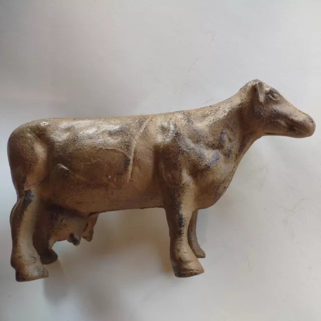 Vtg Cast Iron Dairy Cow Door Stop Paperweight Figurine Rustic Primitive Farm