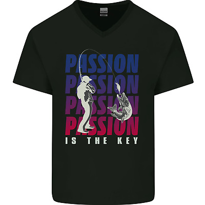 Fishing Passion Is the Key Fisherman Mens V-Neck Cotton T-Shirt