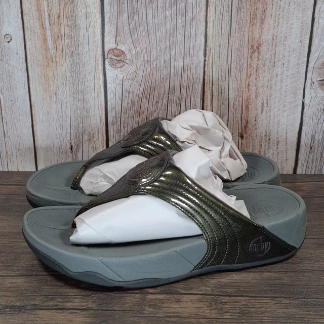 Fitflop Walkstar Metallic Pewter Thong Flip Flop Sandals Women's Size 8 (READ)