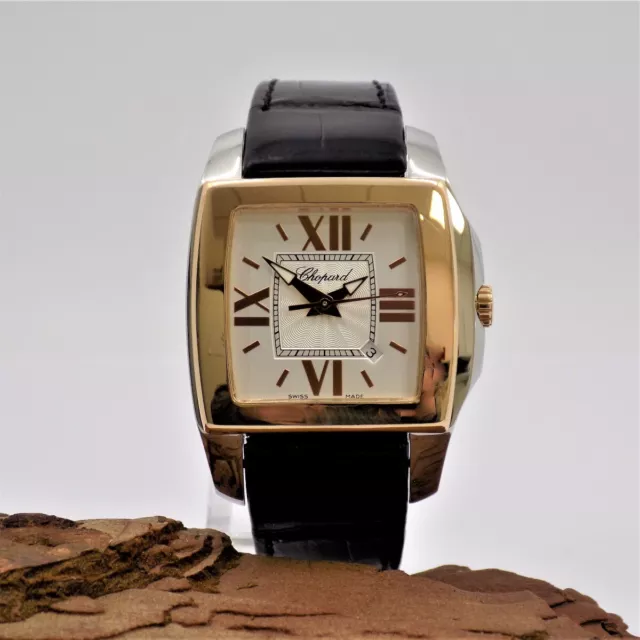 Wert 6590 € Chopard Two O Ten Ladys Quarz Uhr Stahl 18 Karat Gold Leder