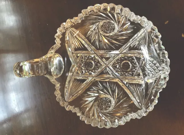 Vintage American Brilliant Cut Glass ?  ABP Nappy Dish Bowl Pinwheels Hobstars