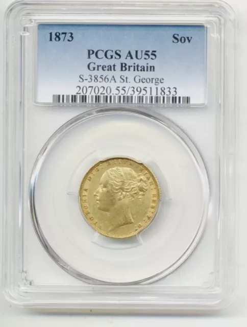 1873  Queen Victoria   St.george Back Full Gold  Sovereign Coin  Pcgs Au55