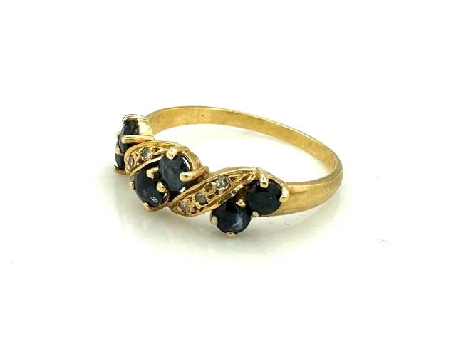 Bague Or 18 Carats Saphirs Et Diamants 0,12 Ct - Poids 3,86 G - Style Éternité - Occasion