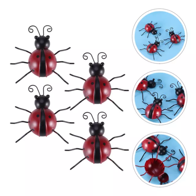 4 Pcs Metal Ladybug Wall Art Animal Vintage Decor Home Ornament