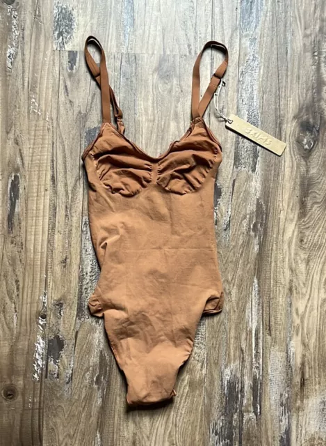 Skims Everyday Seamless Thong Clay Sculpt Bodysuit Tan Small Mid Support  Nwt