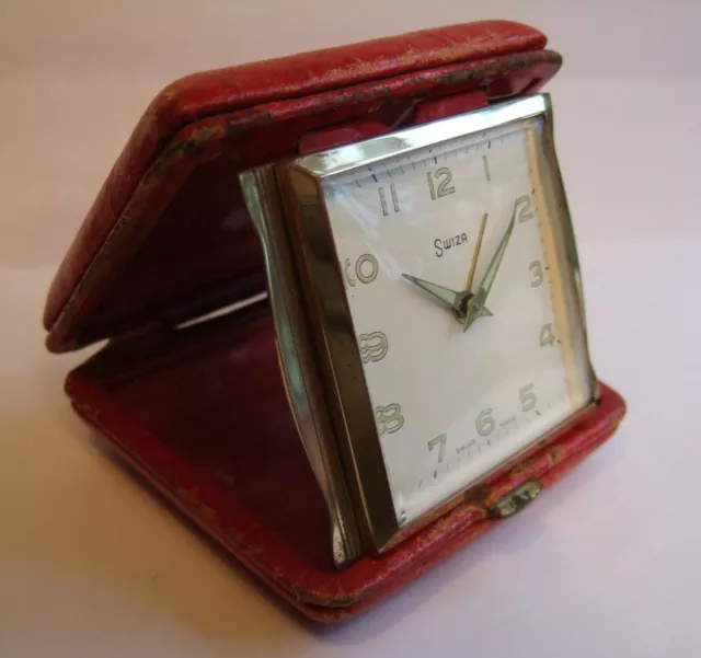 Good Vintage 1950's Swiza Art Deco Swiss Made Travel Alarm Clock!