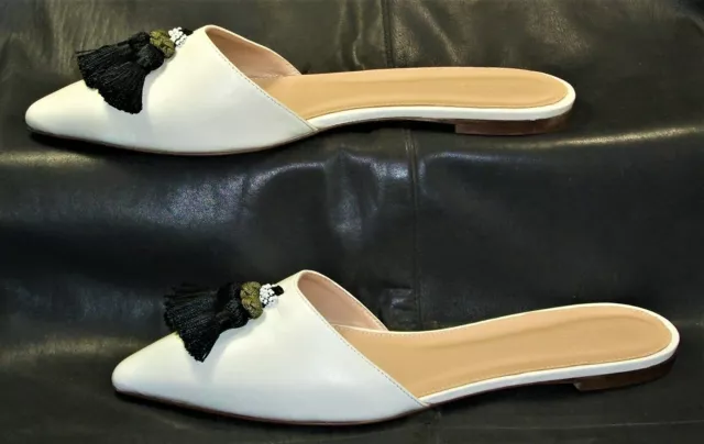 J. Crew Harper Tassel women's cream leather w/black trim slide mule size 8 1/2