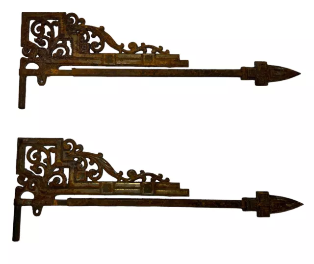 Lot of 2 antique ornate Curtain Rods Cast iron Swing Arm extendable b