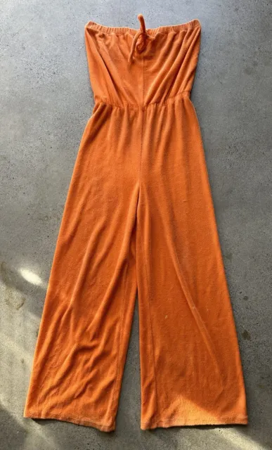 Vintage Unbranded Orange Terrycloth Elastic Jumpsuit / Romper