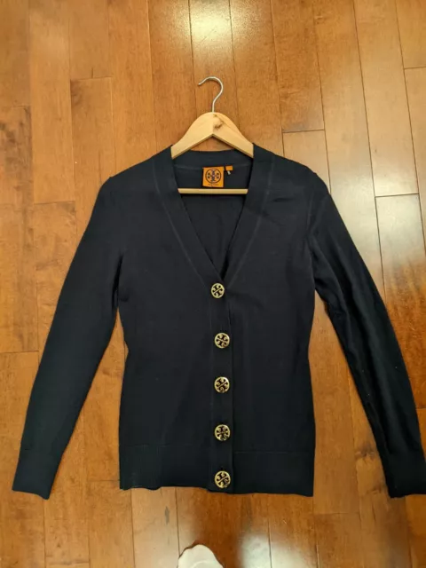 Tory Burch navy blue Merino wool cardigan size xs