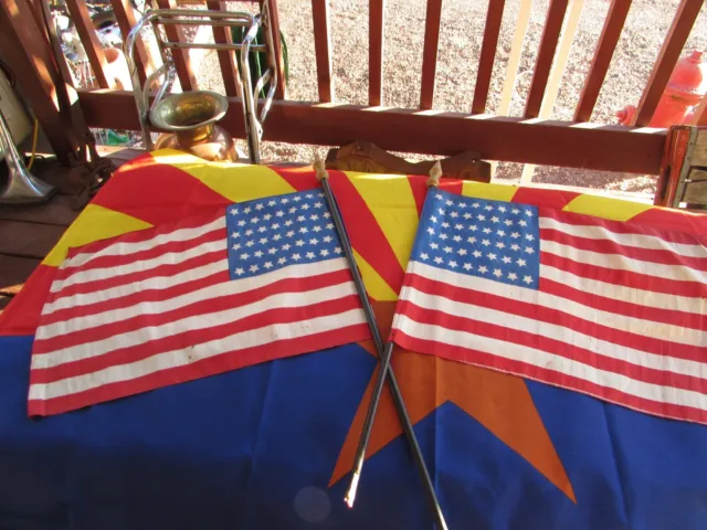 Very Cool Matching Pair Of Vintage 46 Star Patriot/Parade U.s. Flags 17"X12"