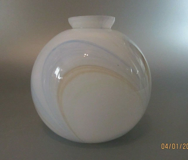 Vintage Art Deco Globe Ball 6" Orange Blue Marbled Glass Lamp Shade Mid-Century