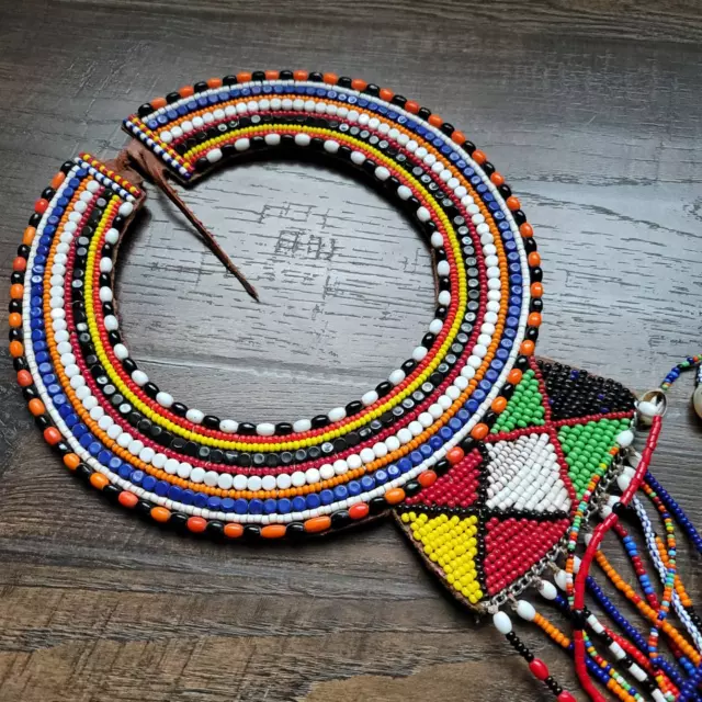 African Beaded Collar Necklace Maasai Tribe Vintage Handmade Wall Deco 41x8.5"