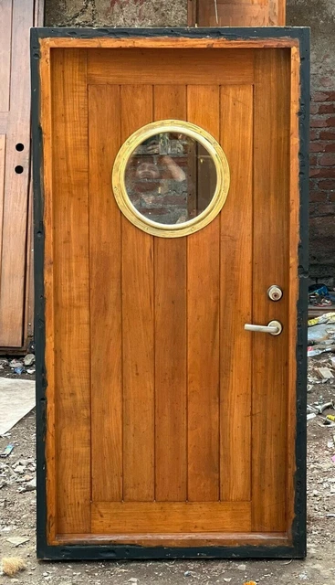 Antique Refurbish Authentic Ship Reclaimed Vintage Wooden Door with Brass Window