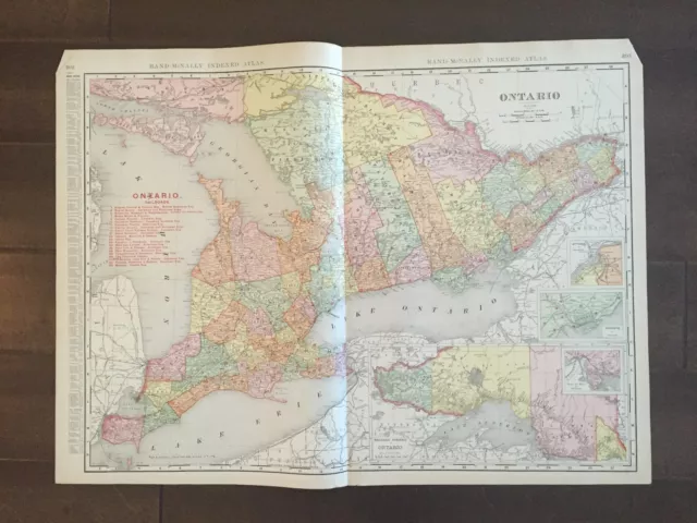 Large 21" X 28" COLOR Rand McNally map of Ontario-1905