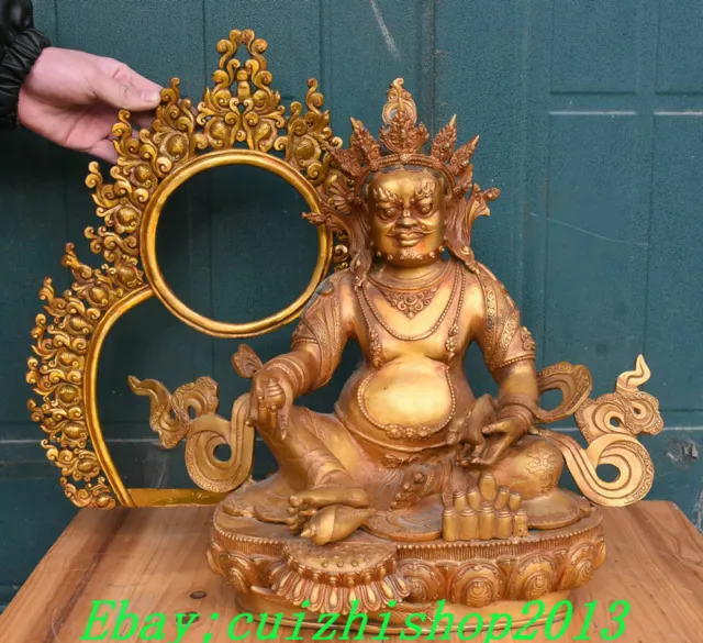 Old Tibet Bronze Gilt Temple Yellow Jambhala Wealth God Backlight Buddha Statue