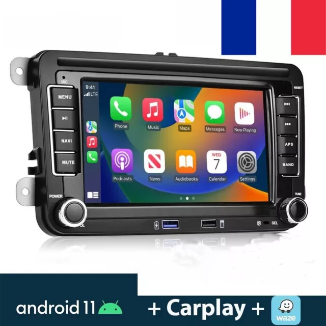 Autoradio Android 11 + carplay  GPS Navi 2 DIN pour VW GOLF 5 6 Passat touran