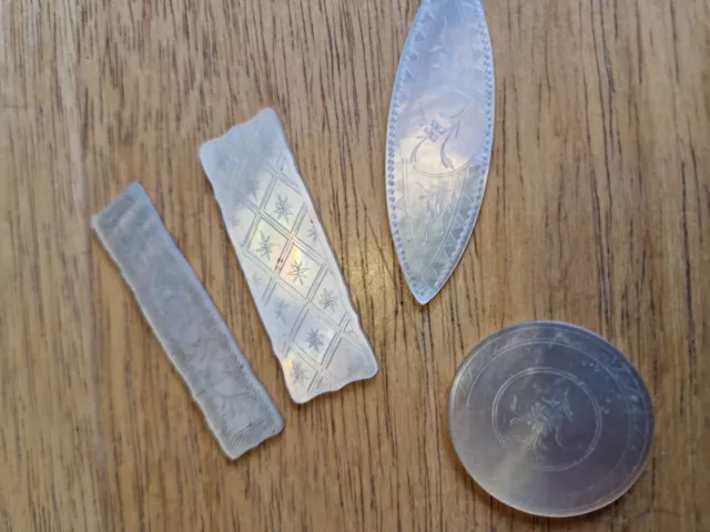 Collection of 4 Antique Chinese Mother Of Pearl Counters Game Tokens