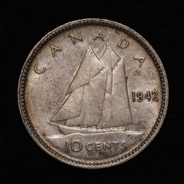 Canada 1942 Ten 10 Cents - George VI Silver Coin - KM# 34