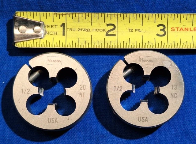 2 Hanson adjustable round threading die 1/2-20 & 1/2-13 Coarse and fine thread