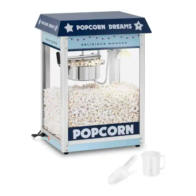 Retro Popcornmaschine Popcornmaker Popcornautomat 1.600 W 5 bis 6 kg/h blau