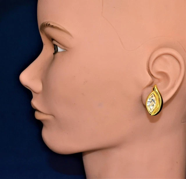 Vintage Signé Napier Doré Transparent Faux-Diamants Forme Ovale avec Clip Vis