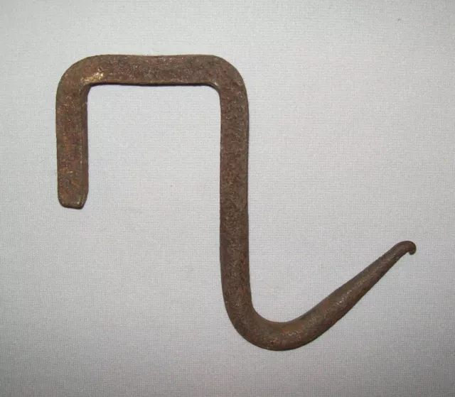Old Antique Vtg 19th C Hand Wrought Iron Butchers or Hearth Hook Very Nice